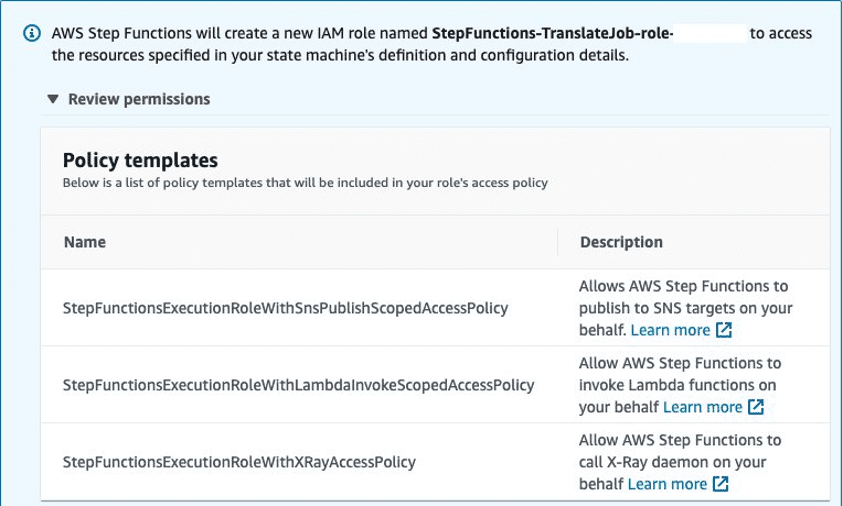 IAM policy screenshot for State machine