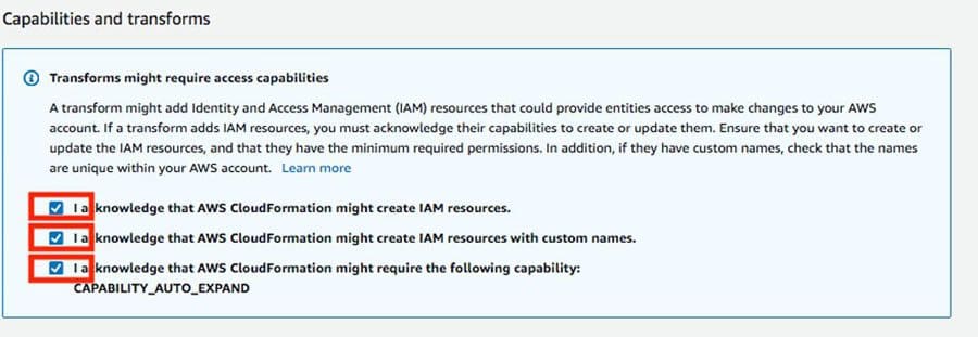 Acknowledgement section of CloudFormation template