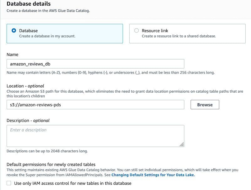 Under Default permissions for newly created tables, make sure to clear the option Use only IAM access control for new tables in this database.