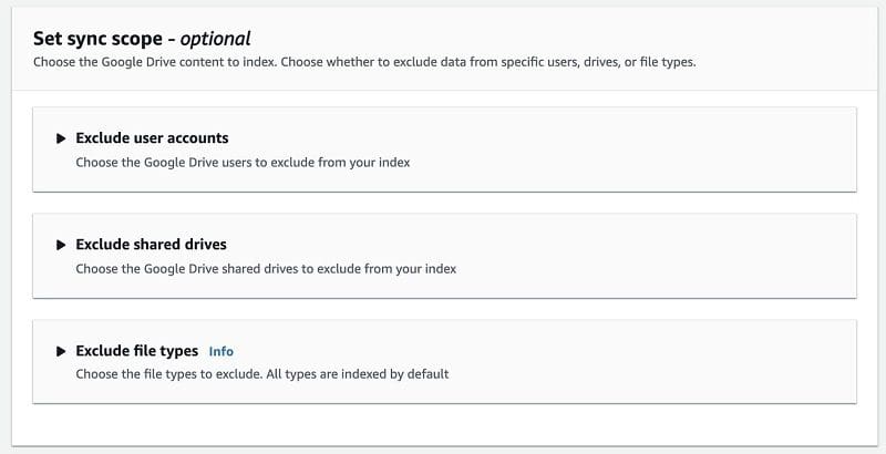 You can define which user accounts, shared drives, or file type to exclude.