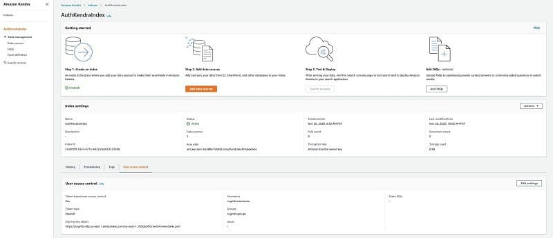 Under User access control, token-based user access control is enabled.