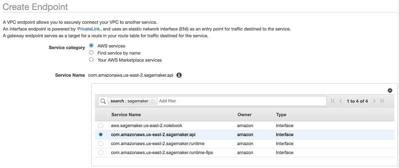 Make sure you choose the same VPC, subnet, and security group used by your EC2 instance.