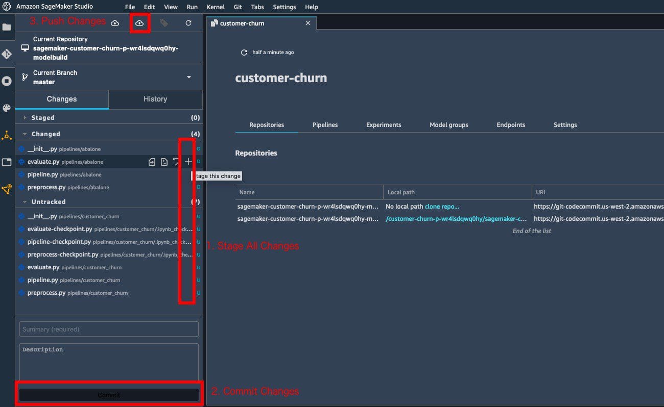 After a few moments, we can monitor the run by choosing the pipeline inside the SageMaker project.