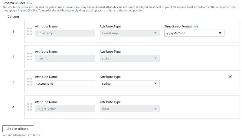 Add an attribute as the third column with the name as account_id and attribute type as string.