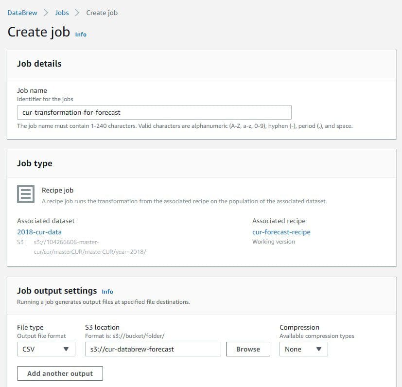 For S3 location, enter the S3 bucket we created in the prerequisites.