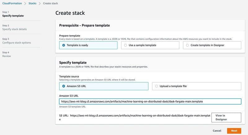 On the AWS CloudFormation console, create a stack using the following template.