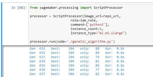 This image shows the job launched, and the results displayed below as the GA does its processing: