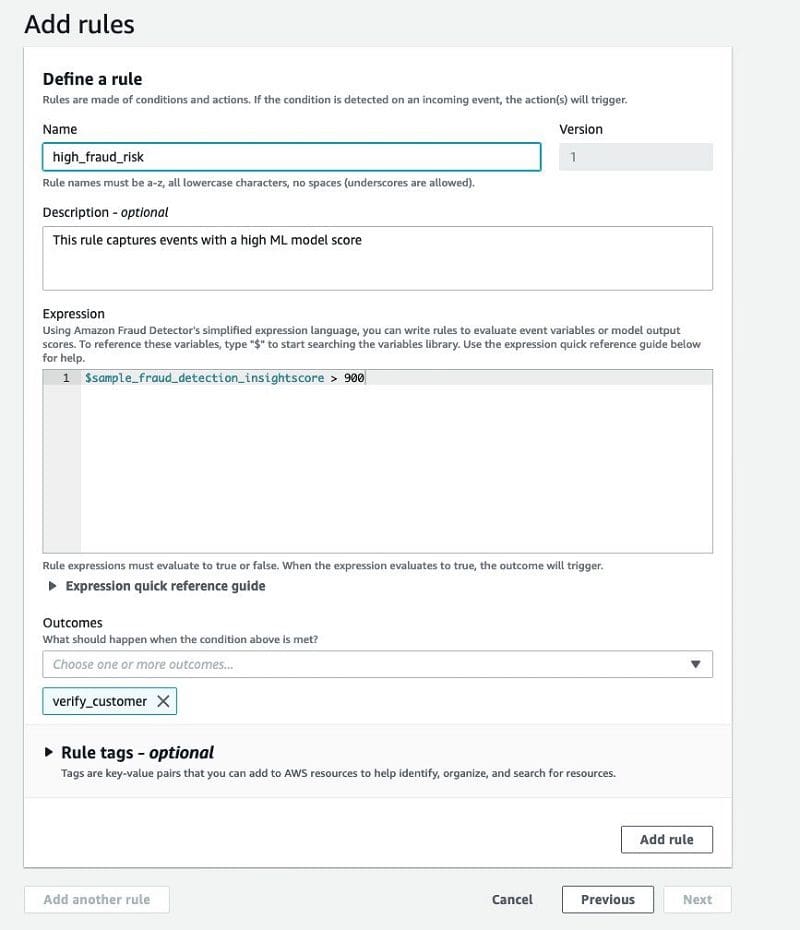 Choose Add rule to run the rule validation checker and save the rule.