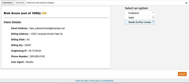 On the next page, you can review and classify the fraud detector’s response or send it for further reviews.