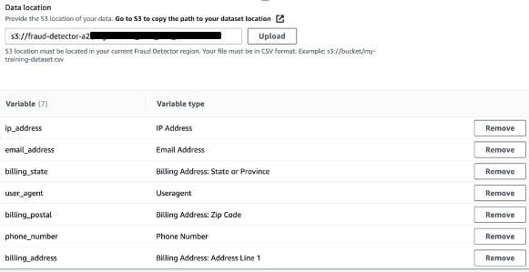 Choose the variable types as shown in the following screenshot.