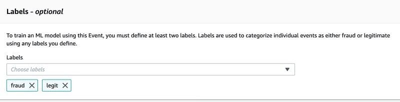 For Labels, choose fraud and legit.