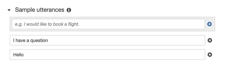 Under Sample utterances, enter some sample utterances.