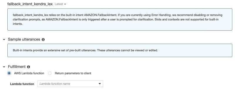 For Fulfillment, select AWS Lambda function.