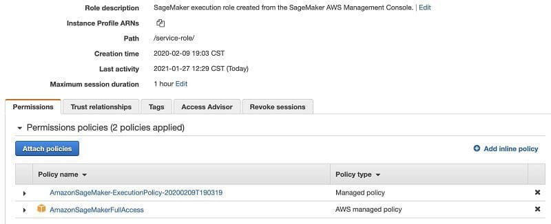 You can use the AWS-managed policies AmazonSageMakerFullAccess to grant general access to SageMaker services.