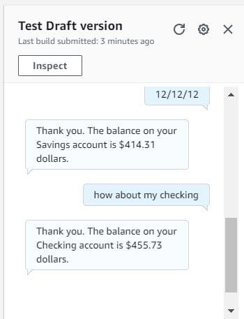 Choose Test and try the FollowupBalance intent and can see if the dateofBirth slot from the CheckBalance intent is used.