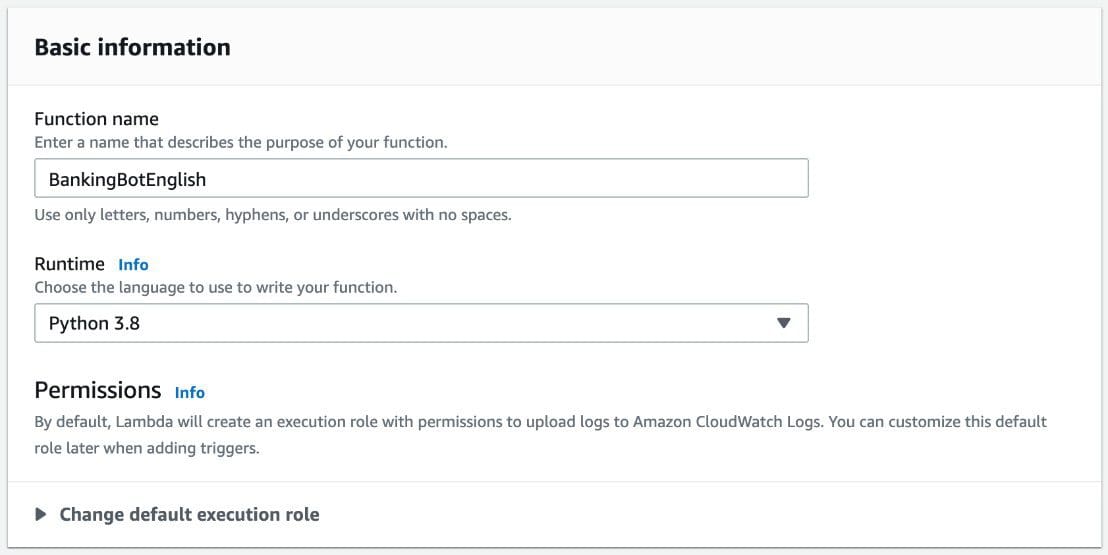 For Runtime, choose Python 3.8.