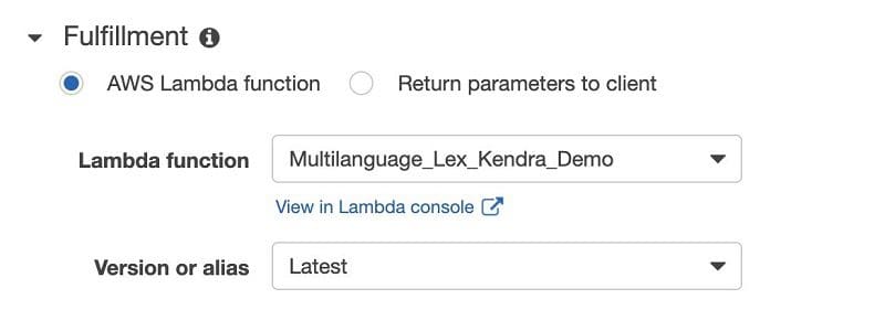 For Lambda function, choose the function you created.