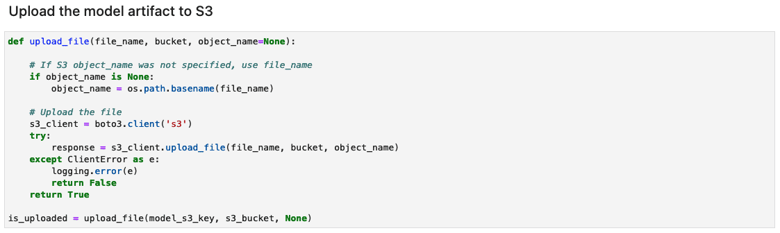 Upload model artifacts to Amazon S3