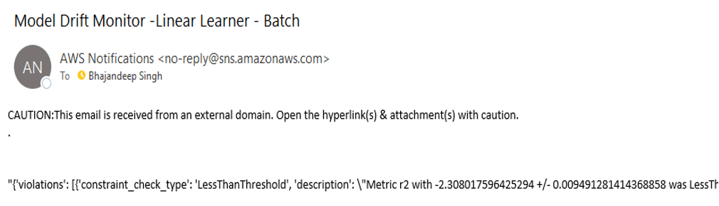 SageMaker model drift monitor email