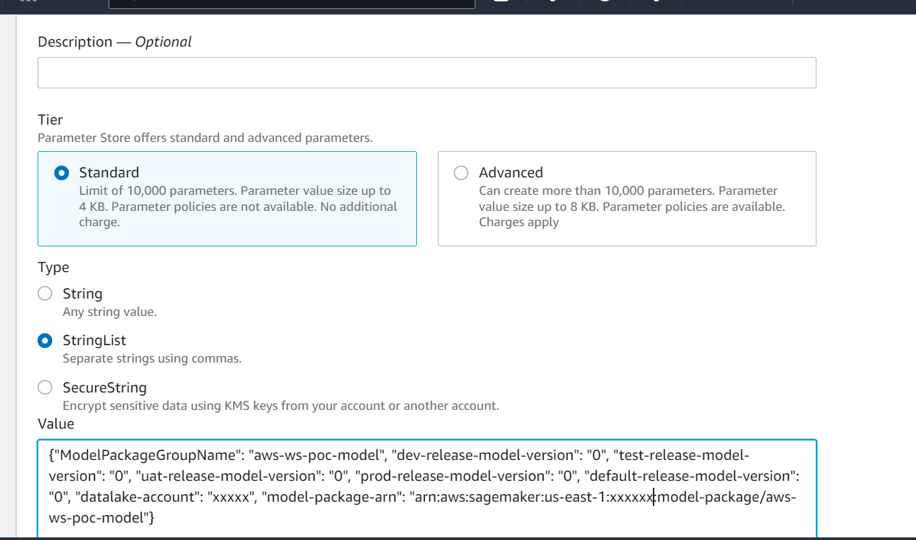 model attributes in parameter store