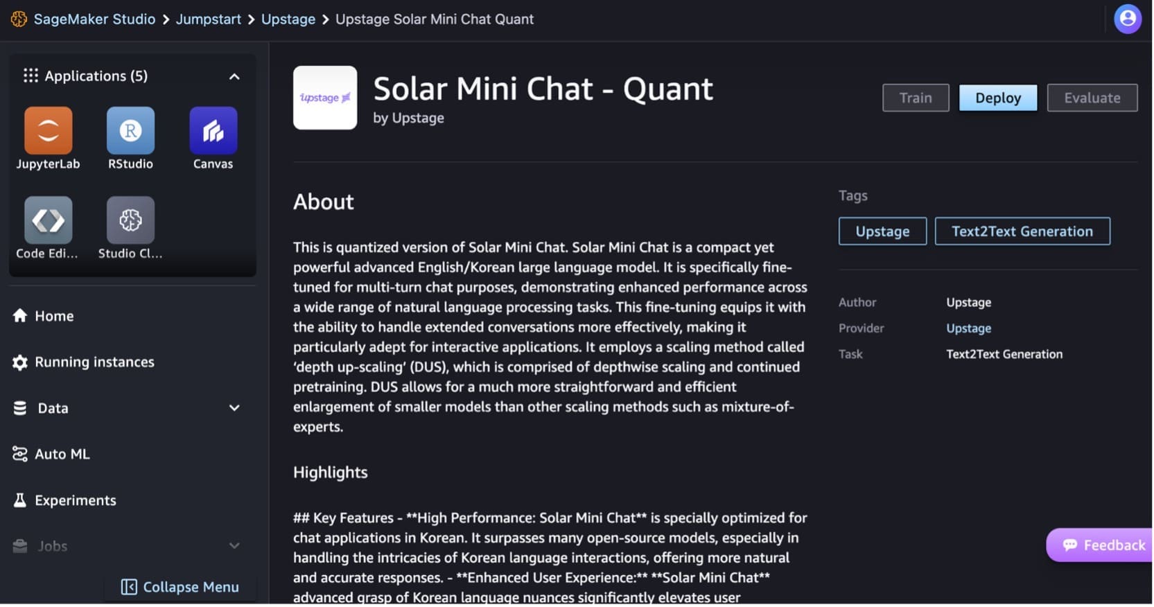 Figure - How to deploy Solar Mode in SageMaker JumpStart