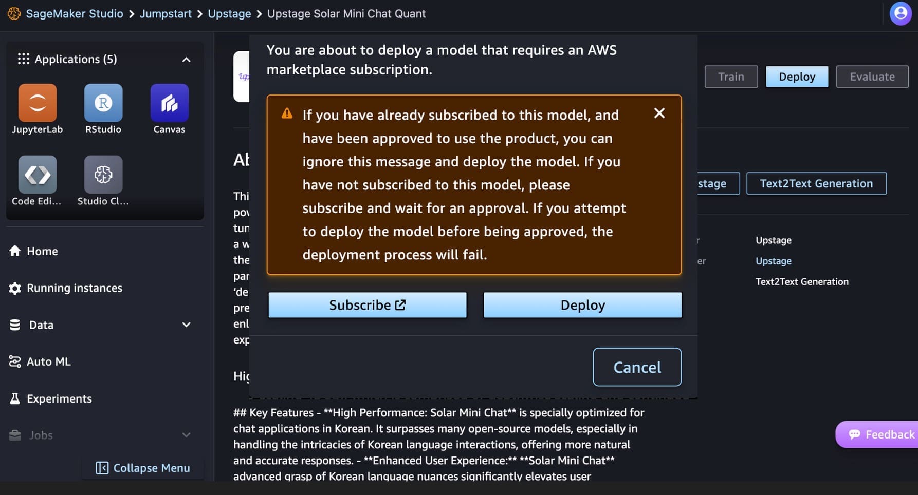 Figure - How to subscribe Solar model in AWS Marketplace