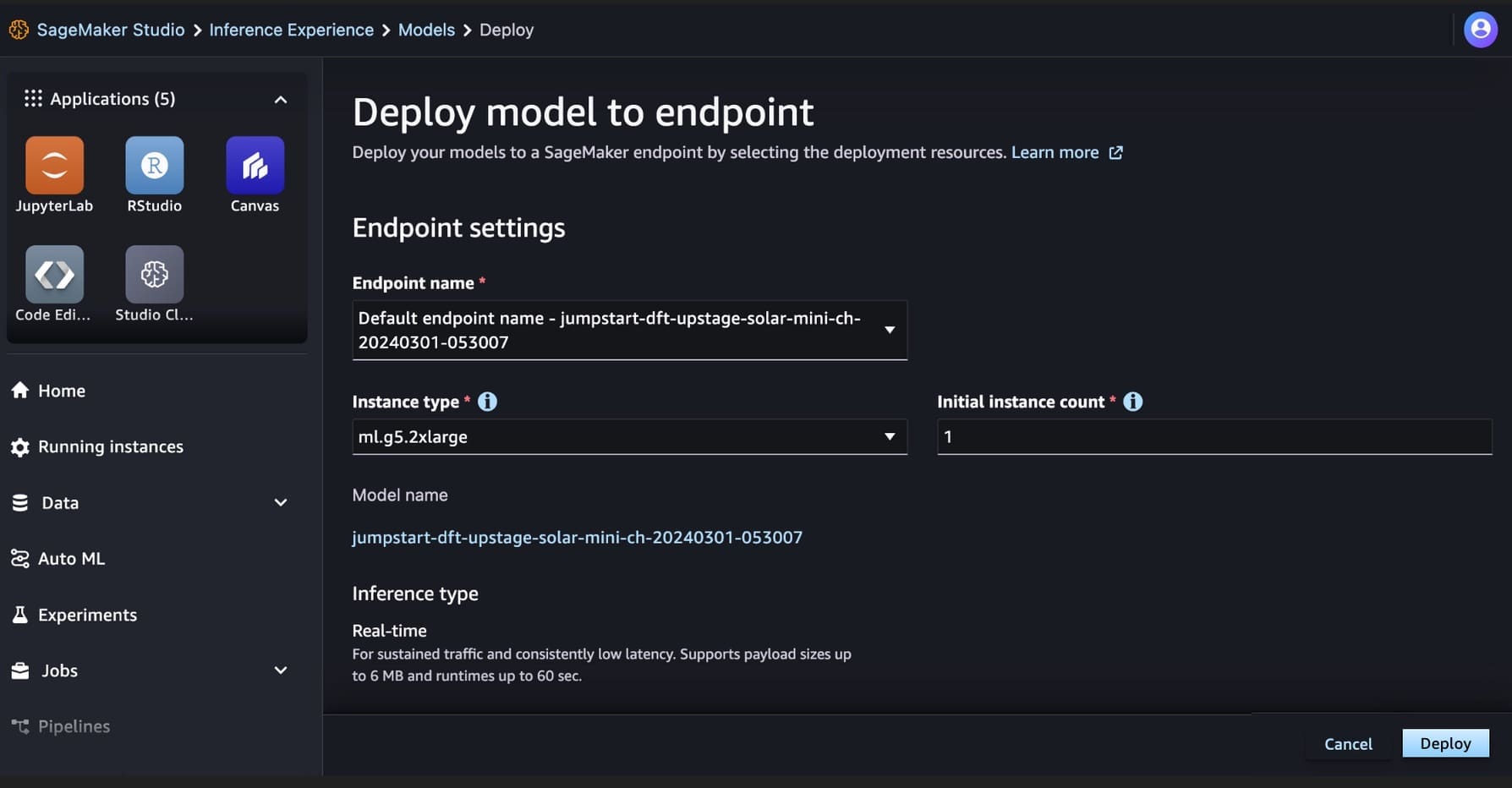 Figure - Deploy SageMaker Inference endpoint