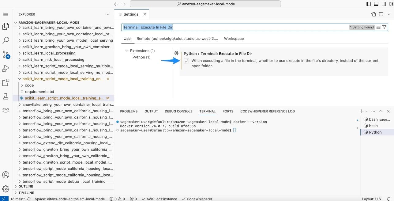 Run Python files in SageMaker Studio spaces using Local Mode