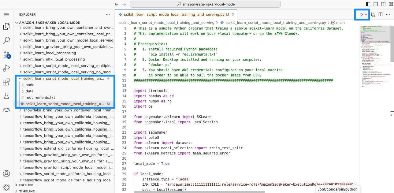 Run Python files in SageMaker Studio spaces using Local Mode