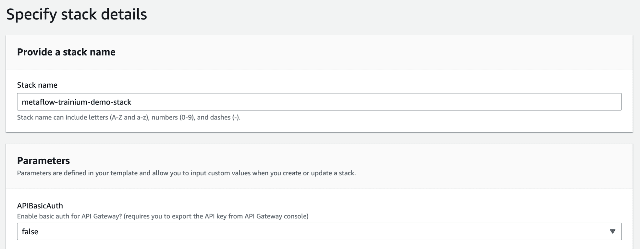 Specify stack details