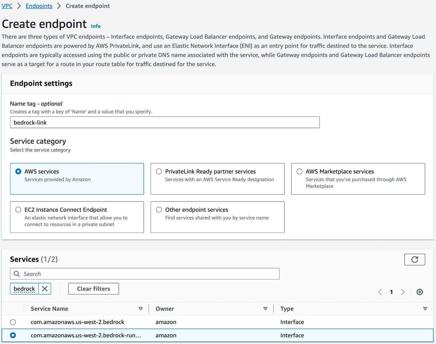 create interface endpoint for developing in secure environment