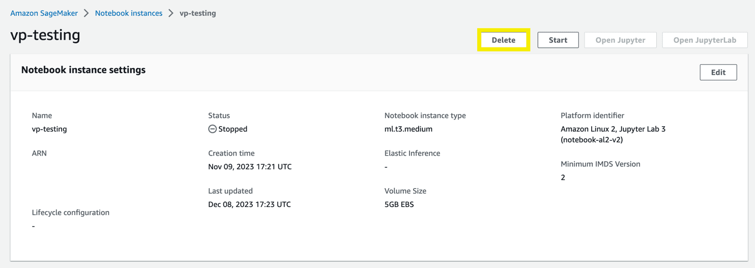 delete sagemaker notebook endpoint for clean up