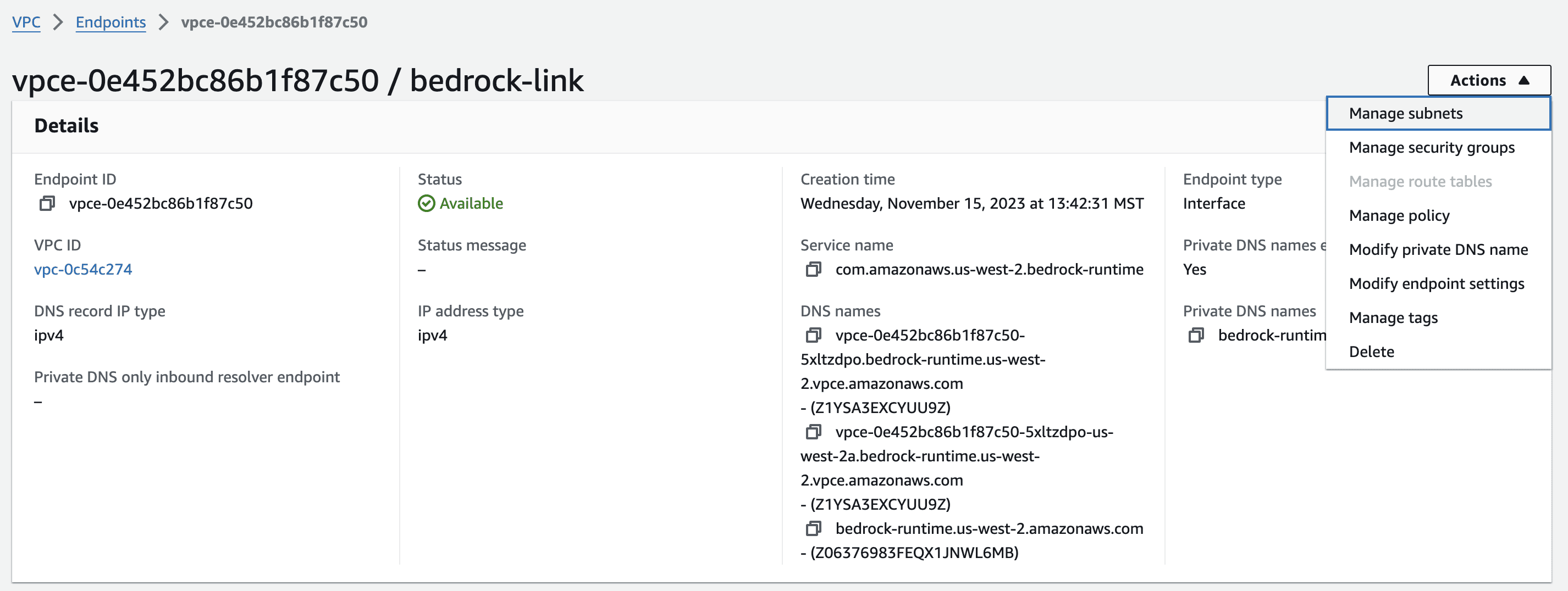 delete vpc endpoint for clean up