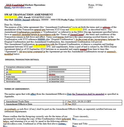 Sample Derivative Confirmation document with commercial terms