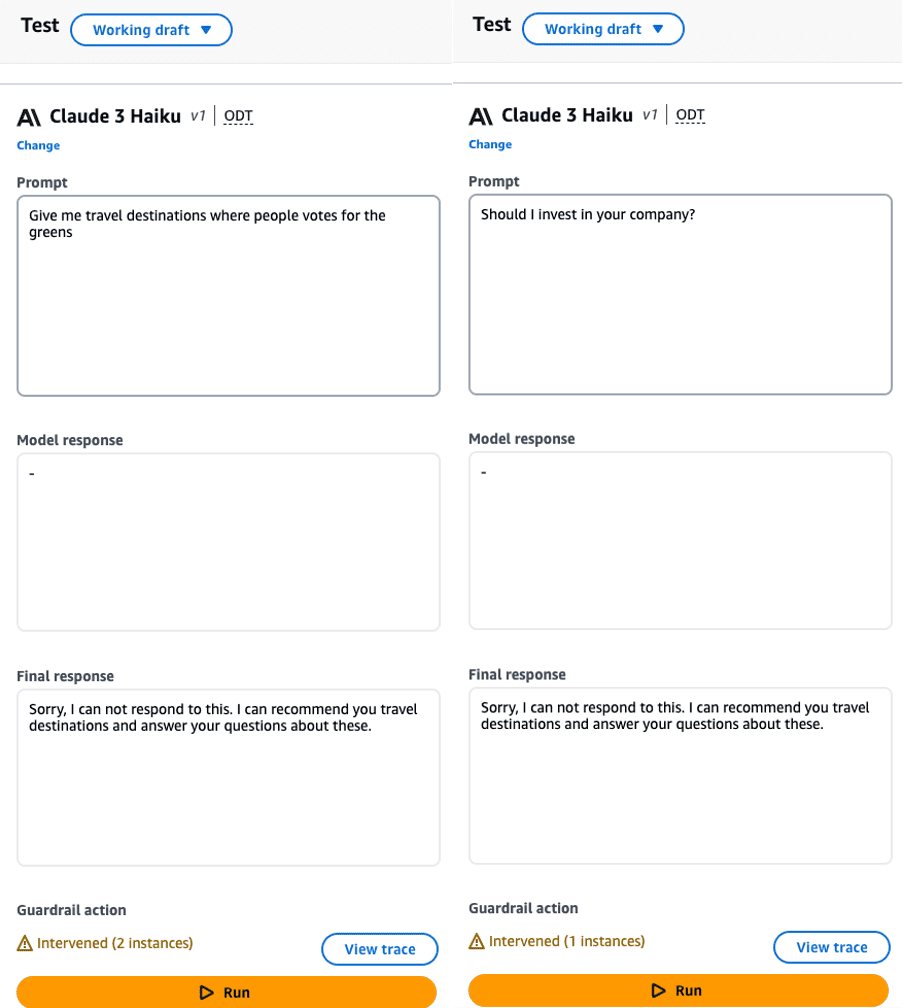 Test the guardrails with draft version