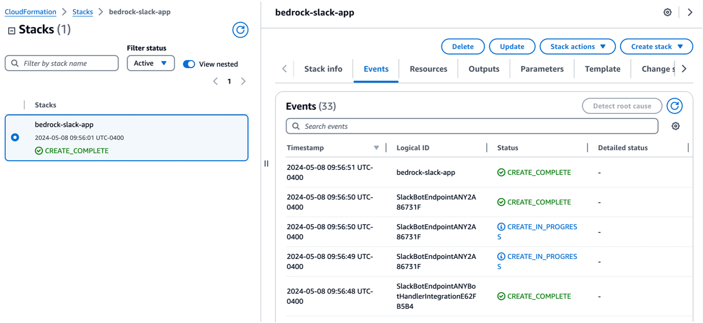 AWS CloudFormation stack status