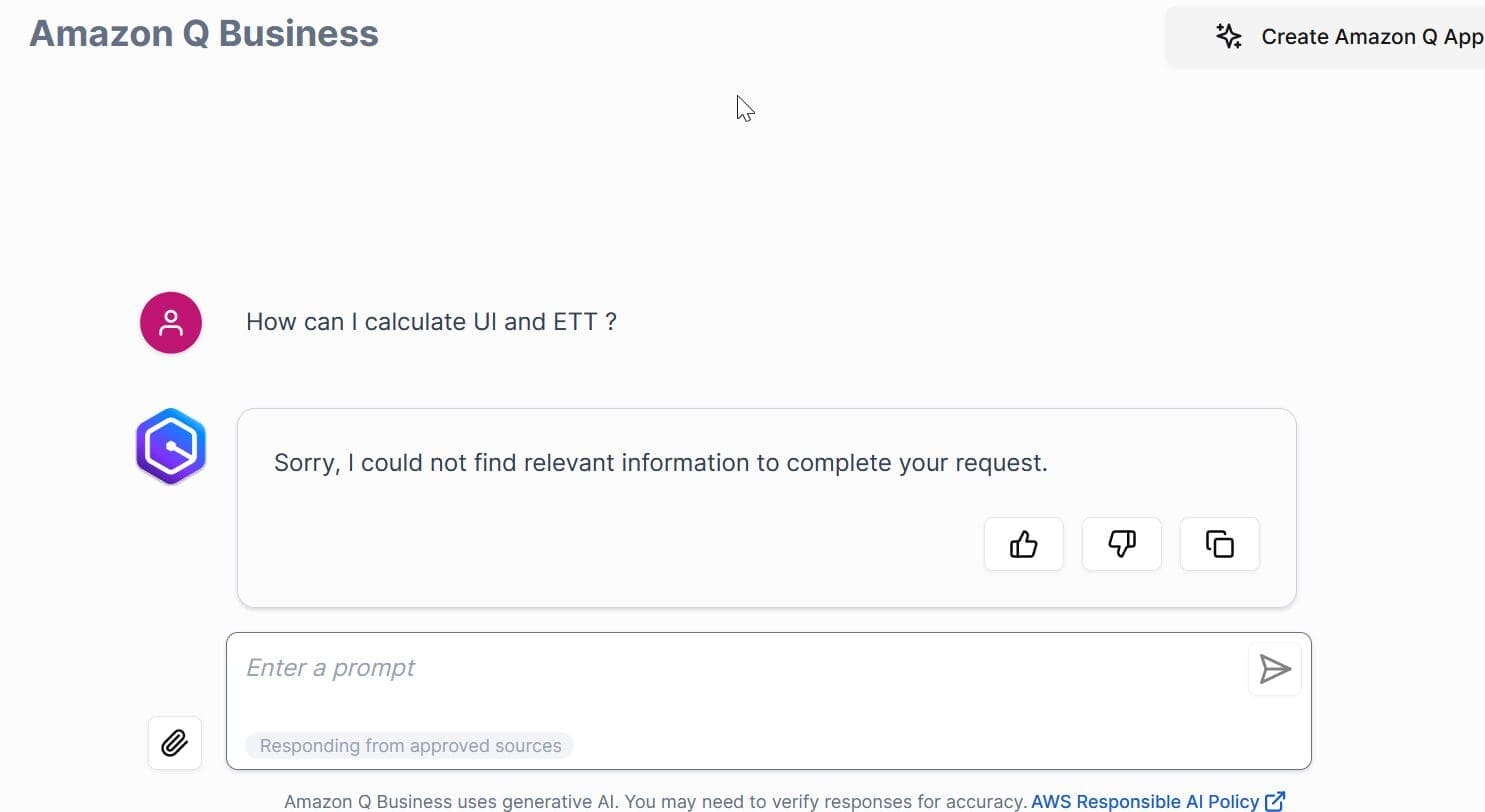 Amazon Q Business Web application with question and response