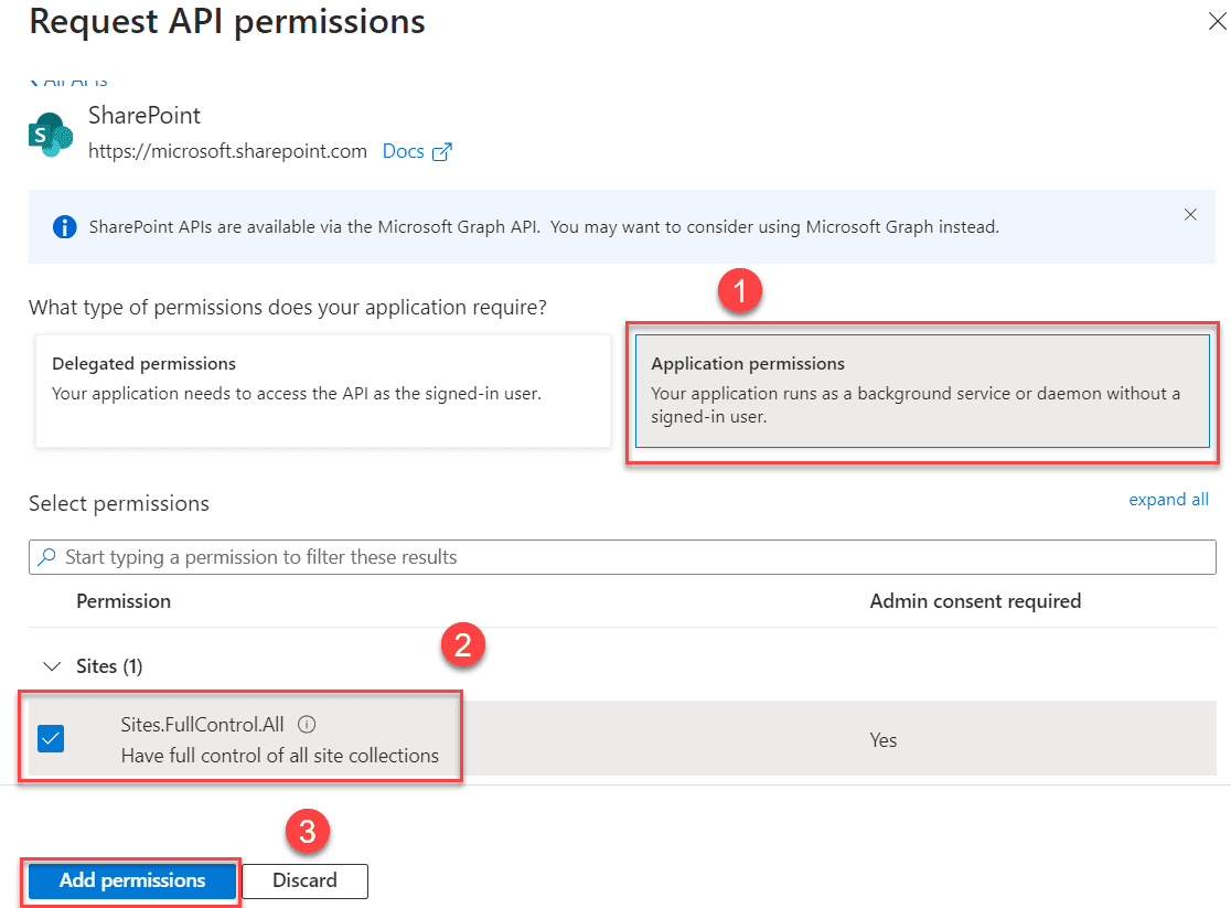 azure app registration request API permission tab