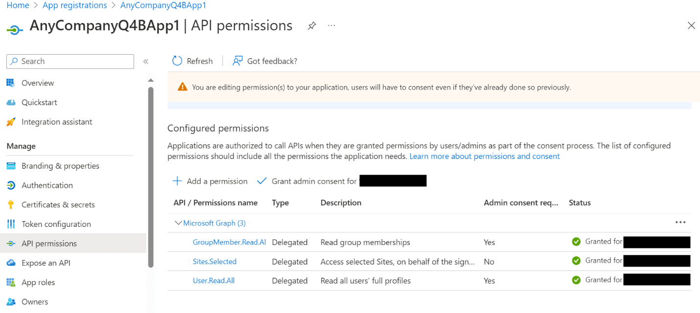 Registering an App and setting permissions