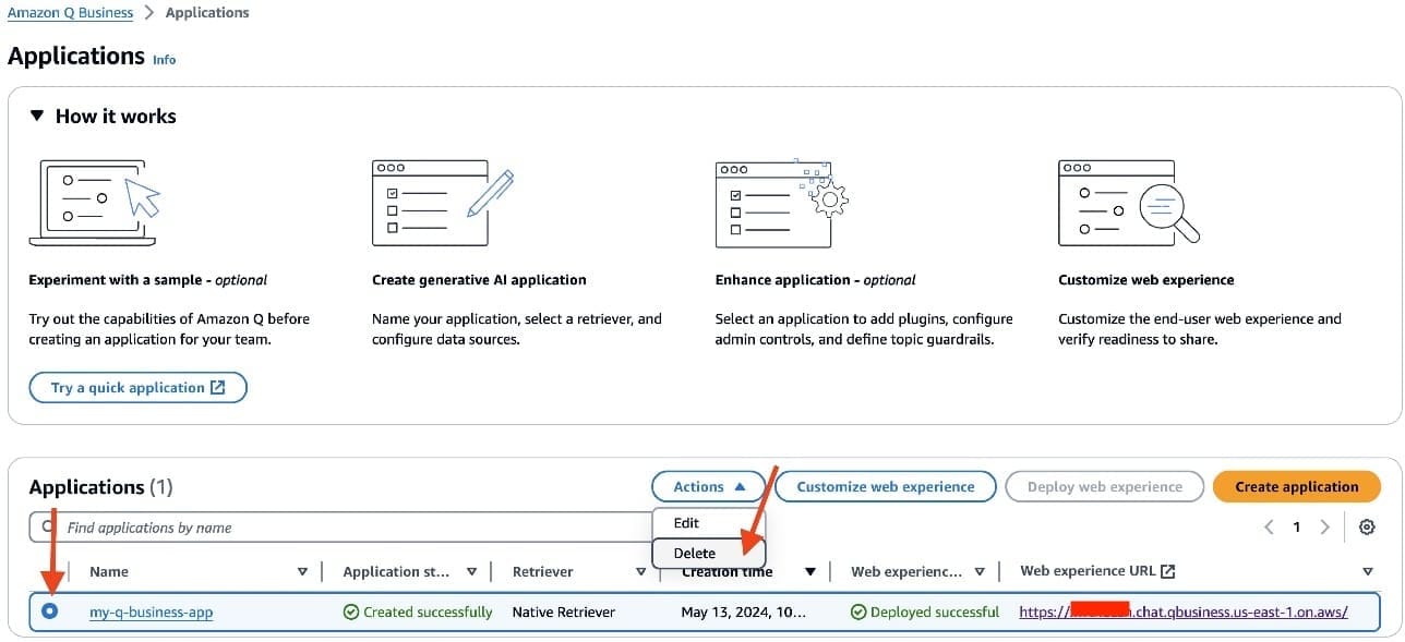 Delete Q Business application