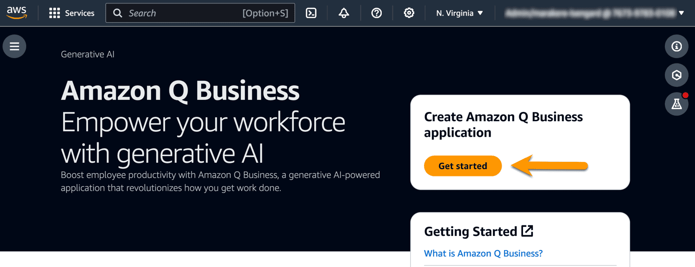 Amazon Q Business get started via AWS console