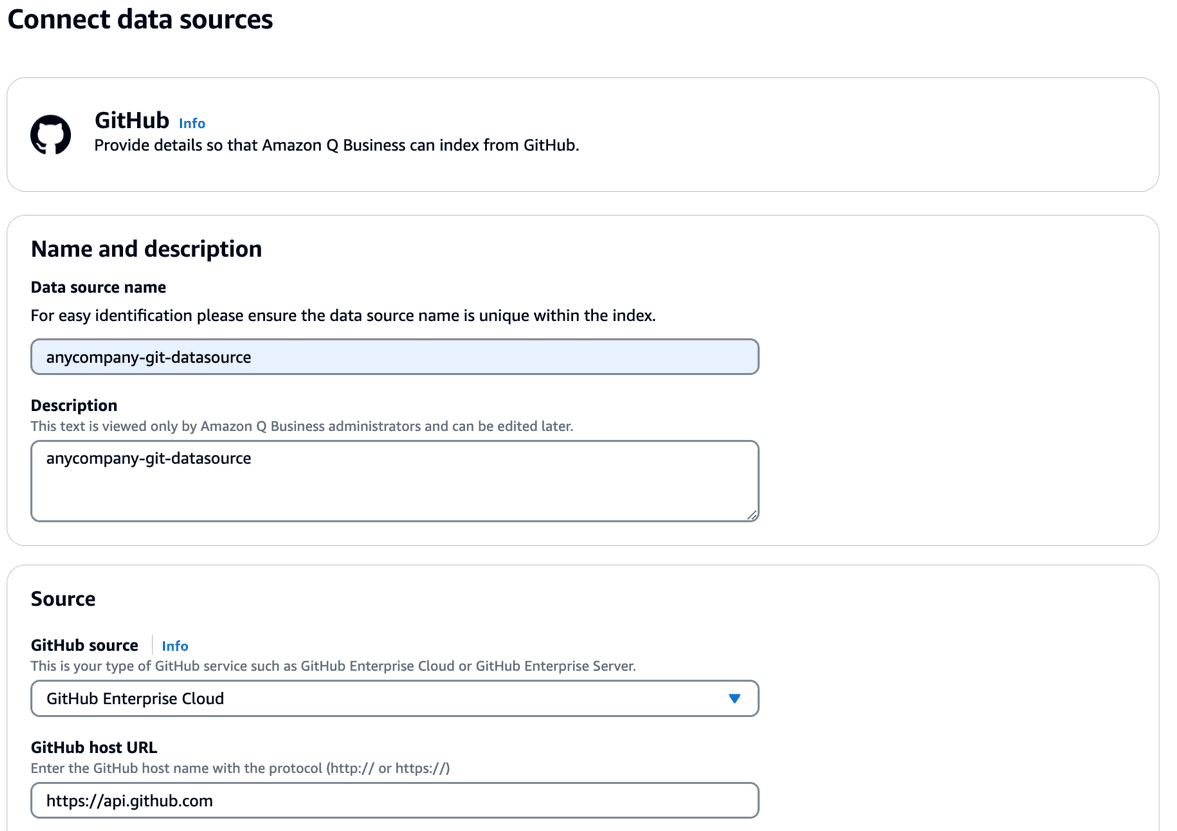 From the datasource profile, provide the Data source name, description, Github source as 