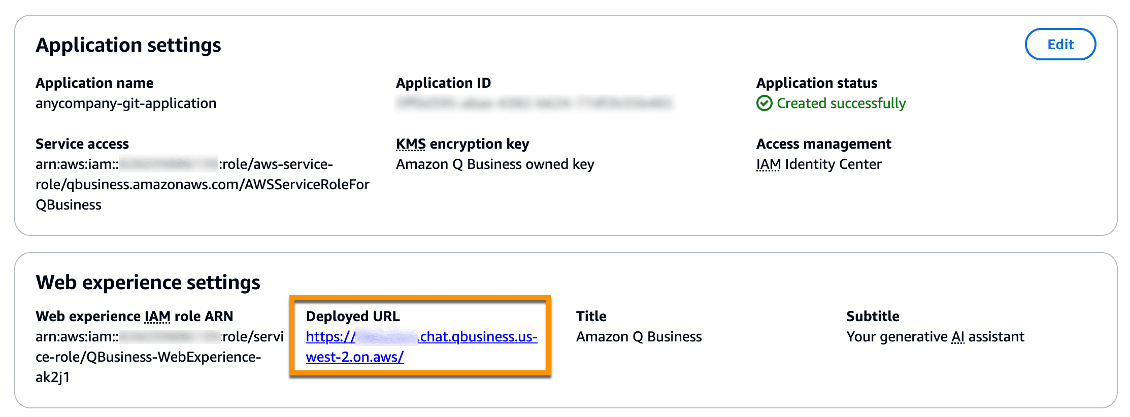 Access Amazon Q Business Deployed URL