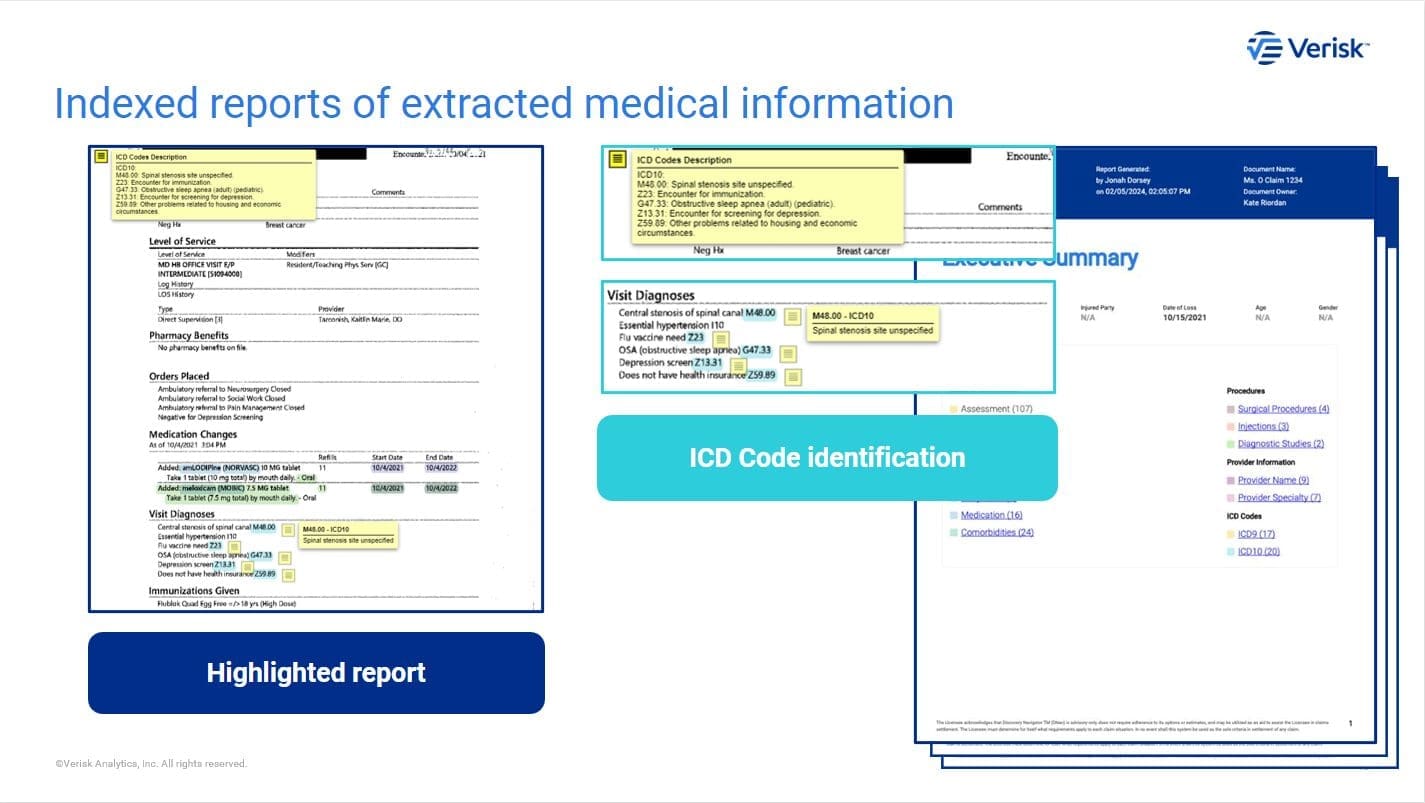 Indexed reports of extracted medical information