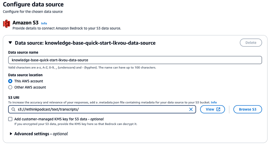 Configure data source for Knowledge Base