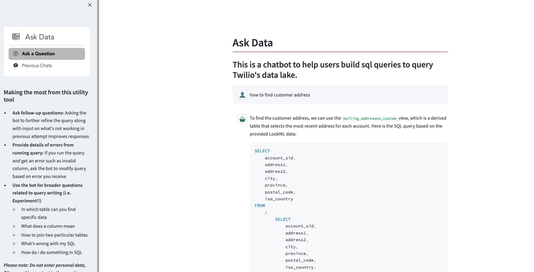 AskData user interface