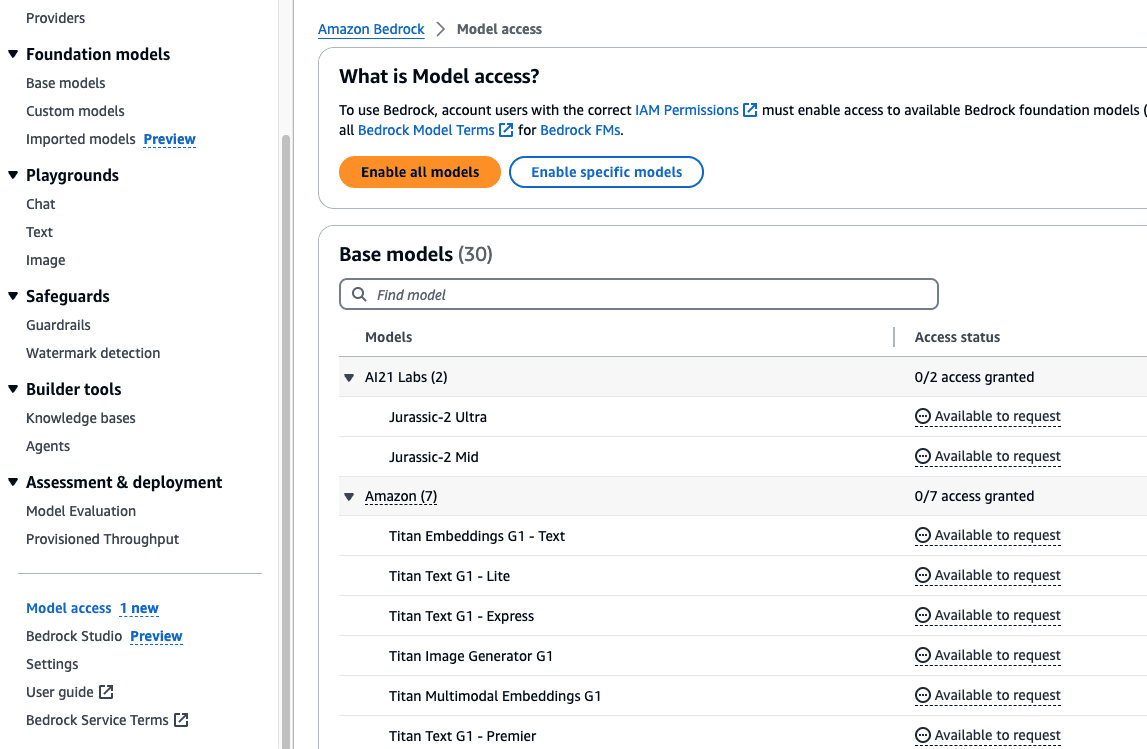 Model Access Enable specific model