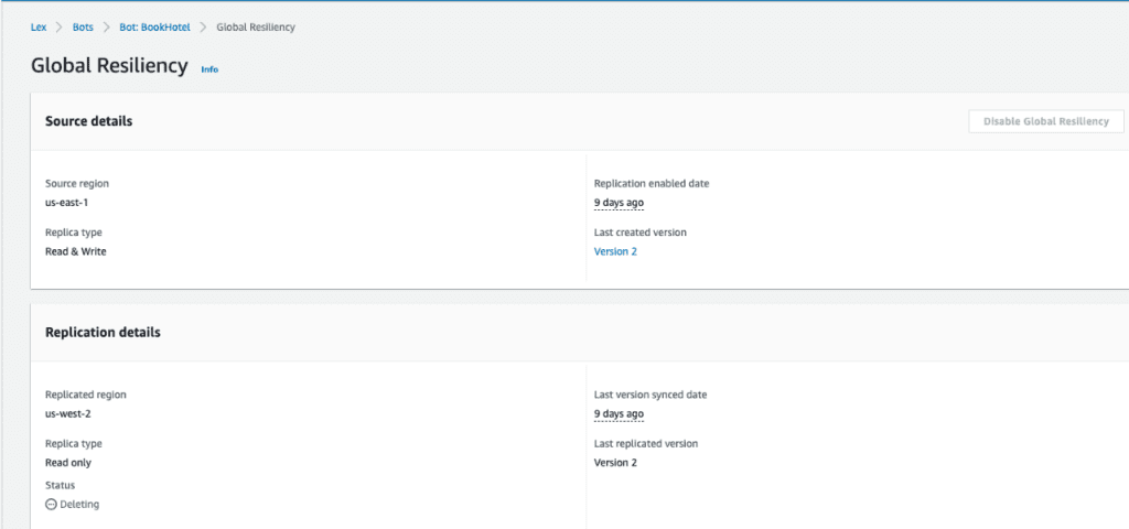 Verify Global Resiliency Disable