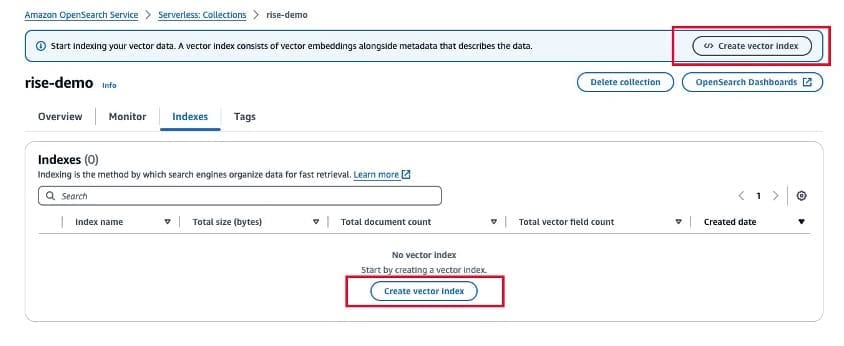 Create vector index in OpenSearch Collection