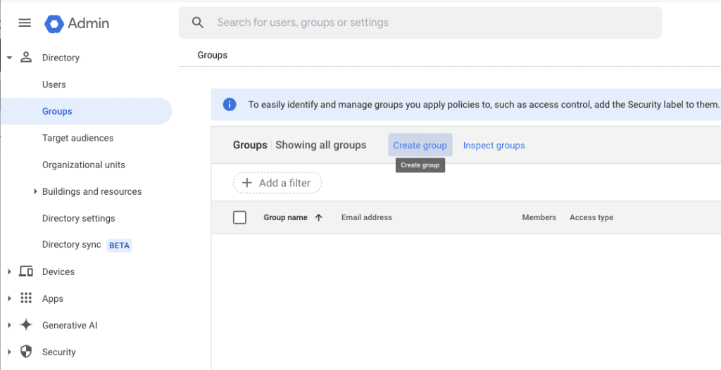 Add New Google Workspace group